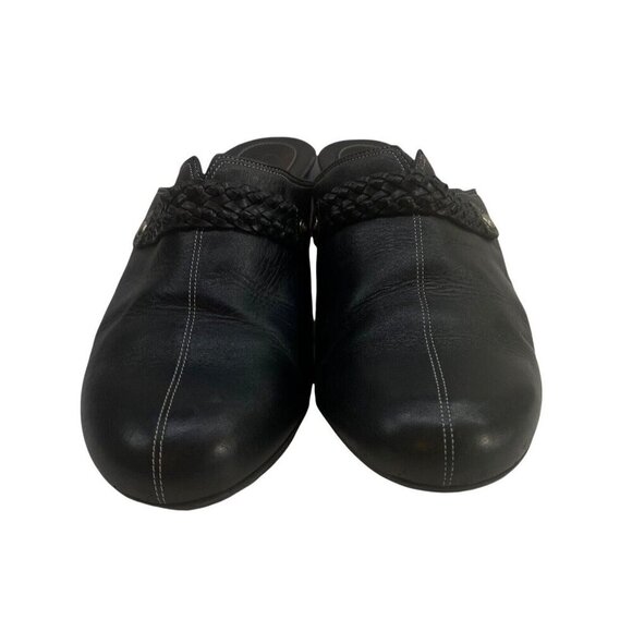 COLE HAAN Women Leather Clogs Size 10 Black Mules Slip On Wedge Casual - Picture 2 of 9